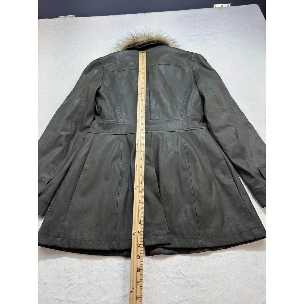 Maeve By Anthropologie Coat Womens Large Gray Faux Leather Fur Collar Winter - Picture 10 of 10